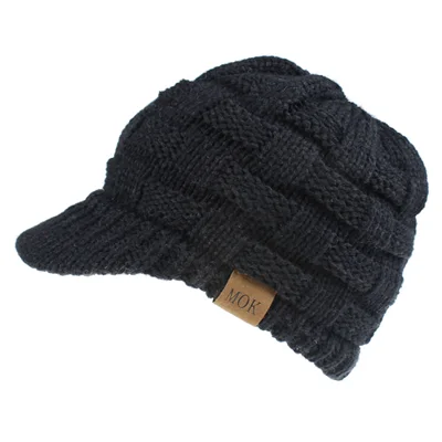 Хвощ Кепки зимняя женская теплая вязаная шапка в пучок Beanie Осенняя Мягкая трикотажная Кепки Модная вязаная шерстяная шапка - Color: Black