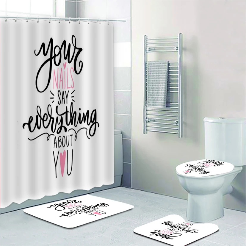Chic-Your-Nails-Say-Everything-about-You-Quote-Shower-Curtain-Set-for ...