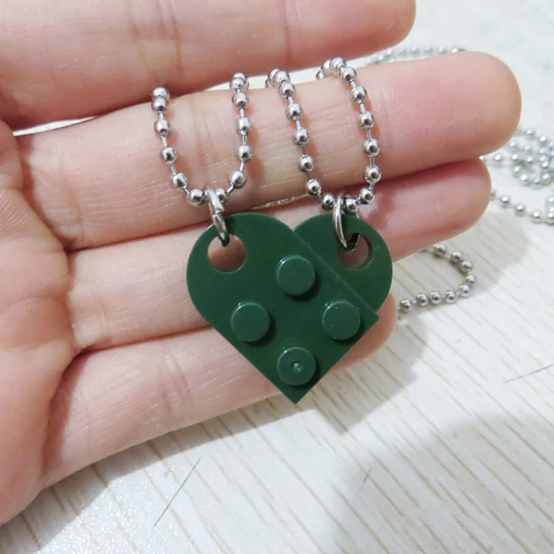 2pcs Cute Brick Heart Pendant Necklace 