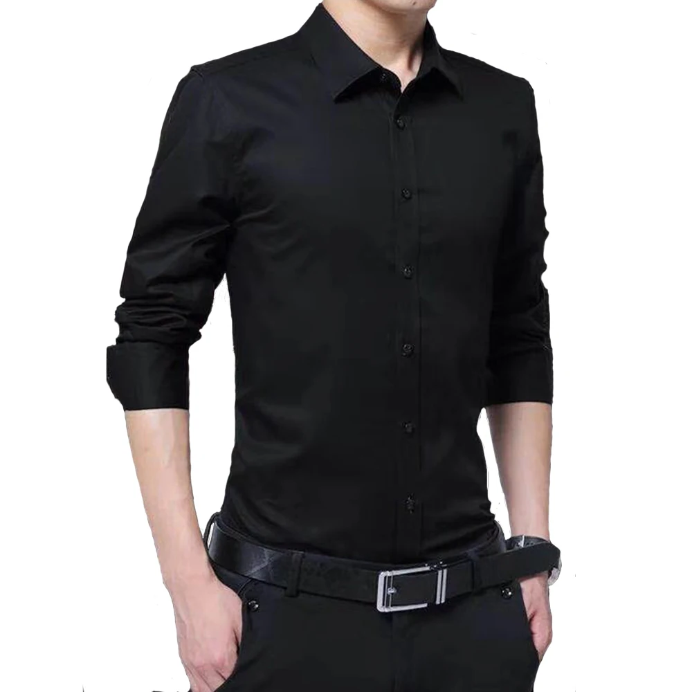 Buena Compra Camisa de manga larga para hombre, moda blanca informal, color sólido, diseño de negocios, tela suave y cómoda, vestido de negocios Delgado zWzKEMLRJxz