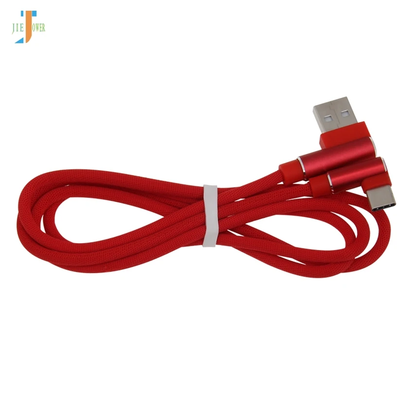 500 шт./лот 90 градусов usb type C быстрый заряд кабеля USB C изгиб игровой зарядный кабель для samsung S8 Xiaomi MIX2 нейлоновый кабель type-C