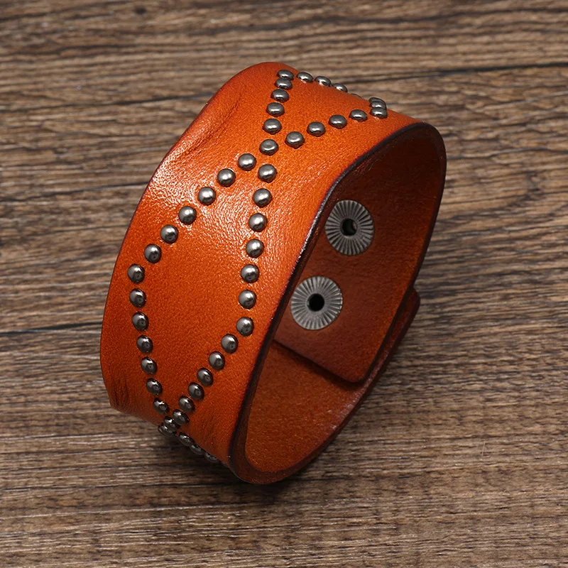 Bracelet large cuir style vintage pour homme