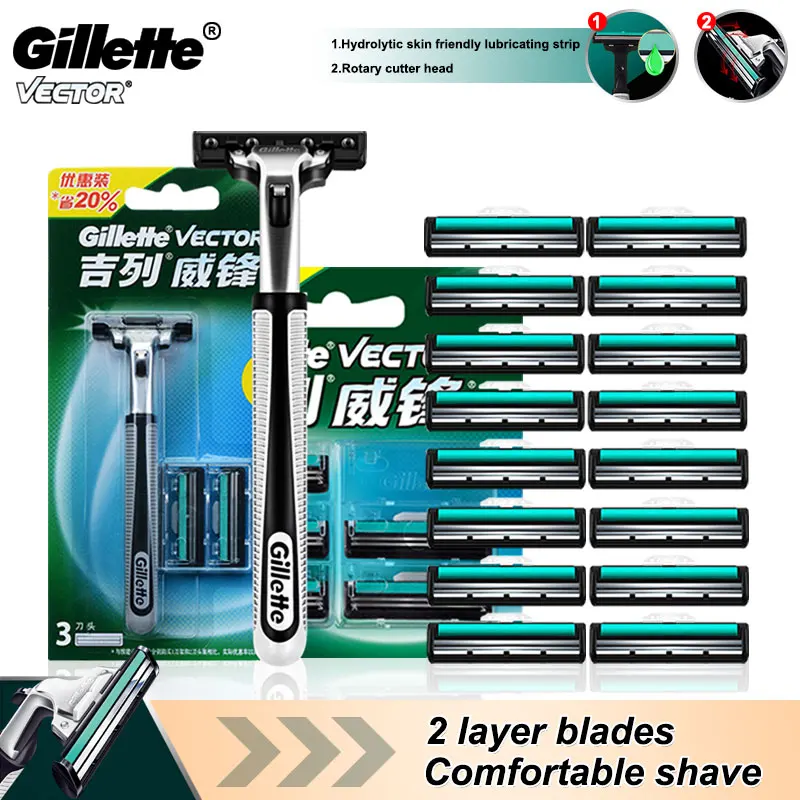 Shaving Cassettes For Gillette VECTOR Straight Razor Manual Shaver Men's Replacement Head 2-layer Progressive Blades | Красота и