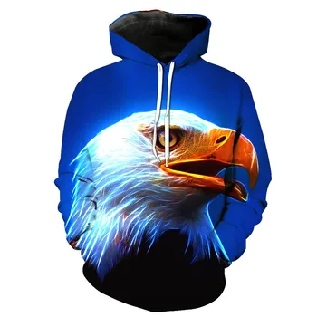

CNUUIKOOEK Sweatshirts Men's 3D White Eagle Printed Hooded Pocket Pullover Hoody Fashion Hooded Men's Hoodies