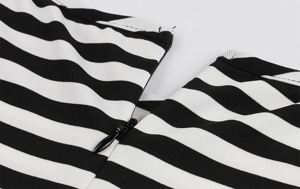 Suzhan с белыми и черными полосками летнее платье модный костюм из трех Ouarter до колена Длина Для женщин Винтажные наряды 50-х 60-х