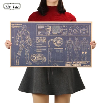 

TIE LER Hollywood Movie Poster Adornment Picture Iron Man Design Drawings Nostalgic Retro Kraft Paper Wall Stickers 51x29cm