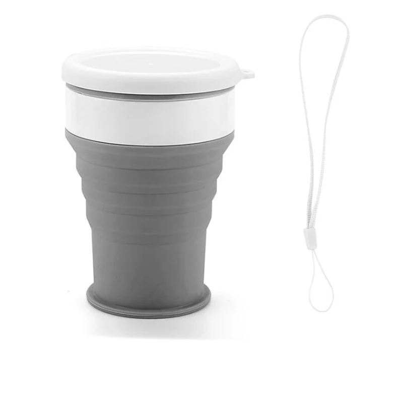 350ml gray band Складная бутылка для воды многоразовая герметичная силиконовая кофейная кружка пластиковые спортивные бутылки Экологичная щетка чашка для путешествий - Цвет: 350ml gray band