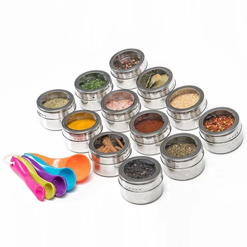 

Hot Magnetic Spice Jars Stainless Steel Seasoning Can Visible Lid Salt Pepper Shaker Condiment Storage Bottle Kitchen Spice Rack