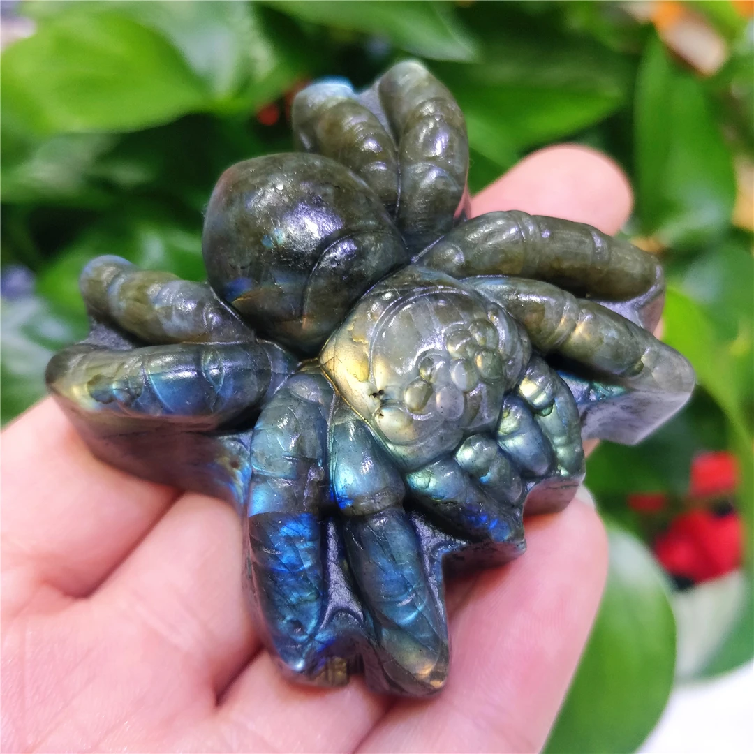 

Natural Labradorite Crystal Quartz Carved Spider Araneid Contentment Symbols Decorations Witchcraft Spiritual Pursuit Minerals