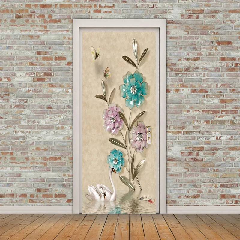 Наклейка на дверь s пейзаж Водонепроницаемый гостиная обои для двери спальни самоклеющиеся художественные наклейки на стены имитация 3D стикер на стену - Цвет: Door Stickers