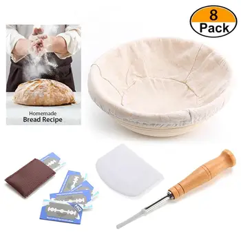 

8Pcs Set Bread Proofing Basket Dough Professional Baking Tool Set Natural Environmental Protection Rattan Basket For Home Bakers