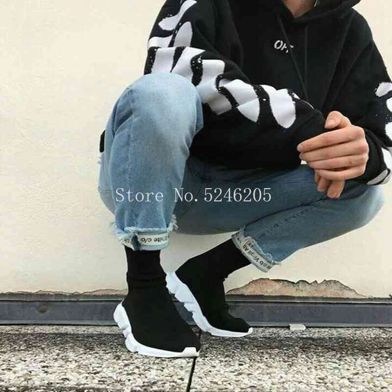 Новая модная повседневная мужская обувь без шнуровки трикотажные Стрейчевые