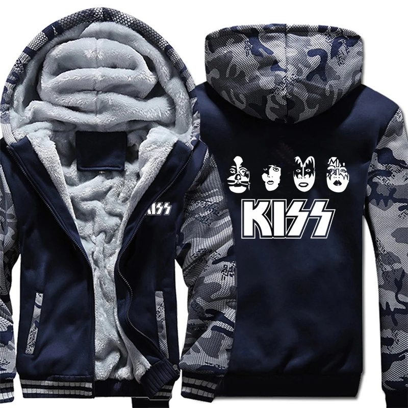 Kiss Band толстовки зимняя камуфляжная куртка с рукавами мужские флисовые свитера в стиле хип-хоп