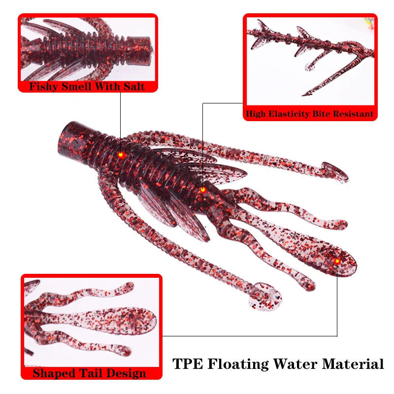 10Pcs Floating Silicone Shrimp Soft Baits 63mm 2.5g Swivel Twin Tail Crazy  Jig Wobblers Worm Fishing Lures Fishy Smell With Salt