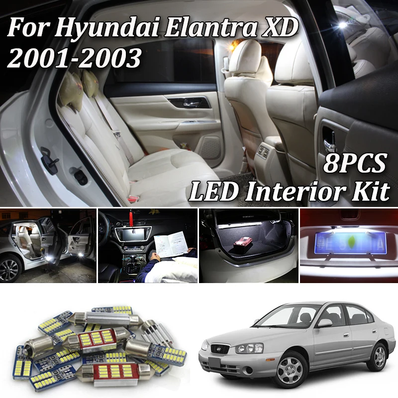 8Pcs White Canbus led interior light Package Kit for Hyundai Elantra XD Sedan/Hatchback Door Dome Trunk (2001-2003) | Автомобили и