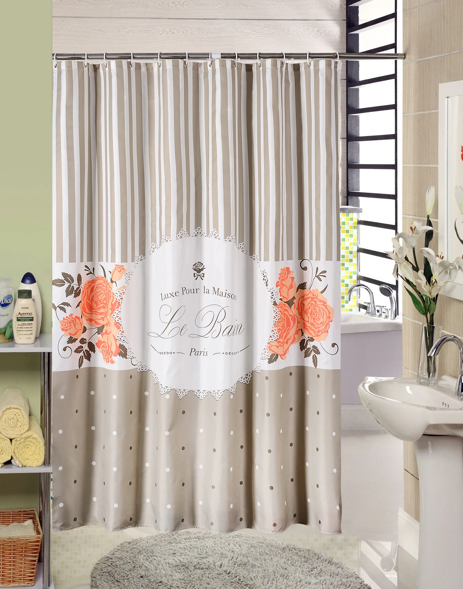 Shower Curtain Flower Pattern Hotel Waterproof Hanging Cloth Printing