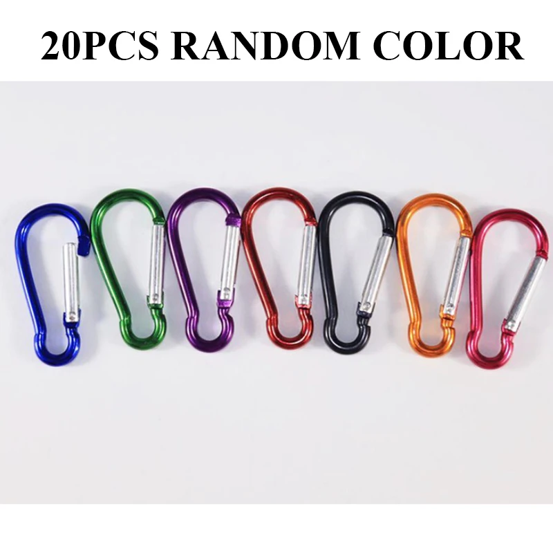 20PC RANDOM COLOR 6 шт./лот, открытый алюминиевый карабин, d-образное кольцо, брелок, клипса, для походов, лагеря, бутылки для воды, пряжка, дорожный набор, аксессуары для альпинизма - Цвет: 20PC RANDOM COLOR