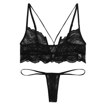 

Through Underwear Set New Women's Lace Sexy Lingerie Nightwear G-string Erotic Babydoll Sleepwear Lace Bra Sets Nightgown LW