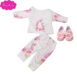 18 дюймов куклы для девочек детская одежда белая футболка с принтом + Штаны с обувью американская платье для новорожденных детские игрушки