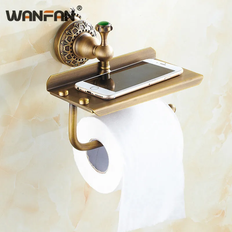 

Paper Holders Roll Antique Tissue Holder With Phone Hold Wall Mounted Antique Style Designer Brass WC Accessory SSL-S05