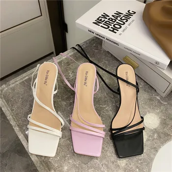 

INS Strong Push Reserved by Oneself! 2020 New Style European and American Style South Korea White Bandage Cloth High-Heel Rome F
