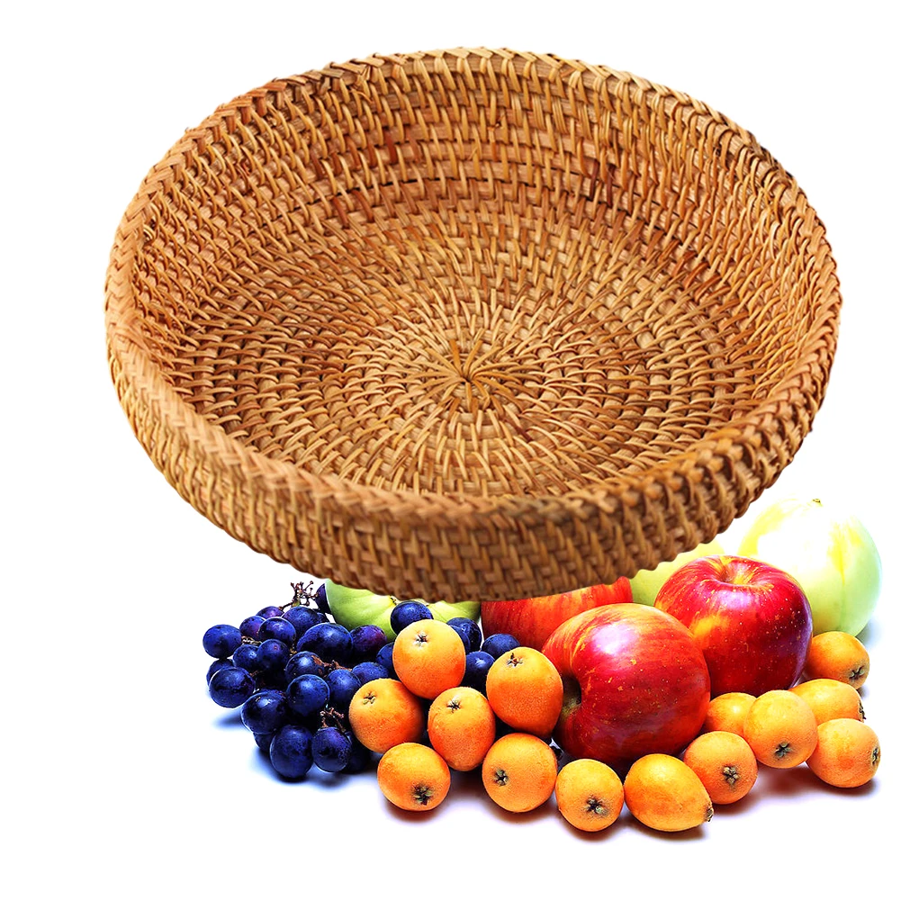Universal Handmade Fruit Candy Home Solid Organizer Rattan Woven Party Storage Basket Kitchen Food Container Display Round