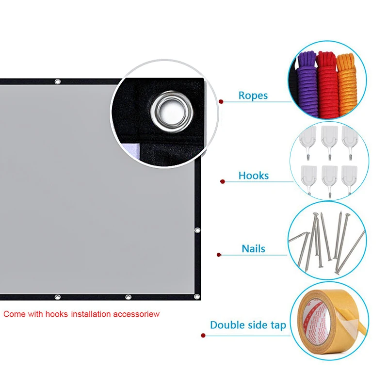 Projector Screen LEJIADA Projector Screen 60-133 Inch Metal Grey Anti-Light 16:9 Portable Black Border With Holes Home Outdoor Projection Screen