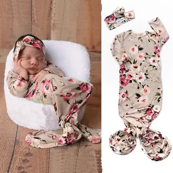 

2020 Swaddle Wrap Baby Blanket Newborn Infant Floral Sleeping bag+Hair band Romper