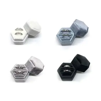 

Hexagon Velvet Ring Bearer Box - Premium Gorgeous Vintage Double Ring Display Holder with Detachable Lid for Proposal Engagement