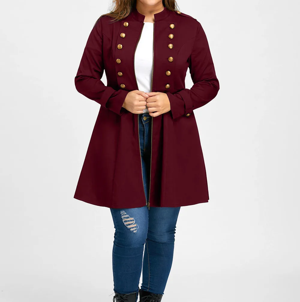 Пальто для женщин, большие размеры, винтажное Удлиненное пальто, двубортное, расклешенное, ветровка, однотонный Повседневный Тренч, пальто в стиле Харадзюку FA