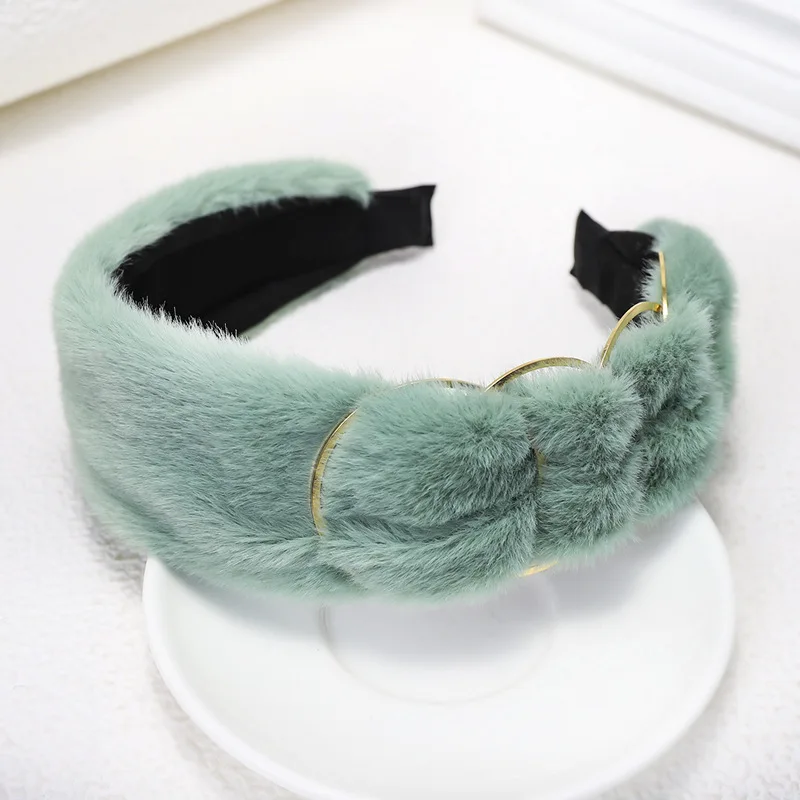 C758 green Модные ободки для волос с кроличьим мехом для женщин, заколки для волос, шерстяная повязка на голову, аксессуары для волос для девочек, заколка-обруч, opaska do wlosow - Цвет: C758 green
