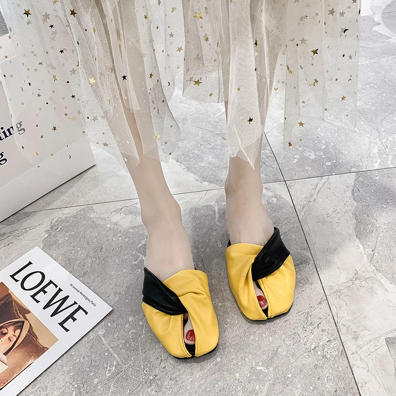 yellow peep toe flats
