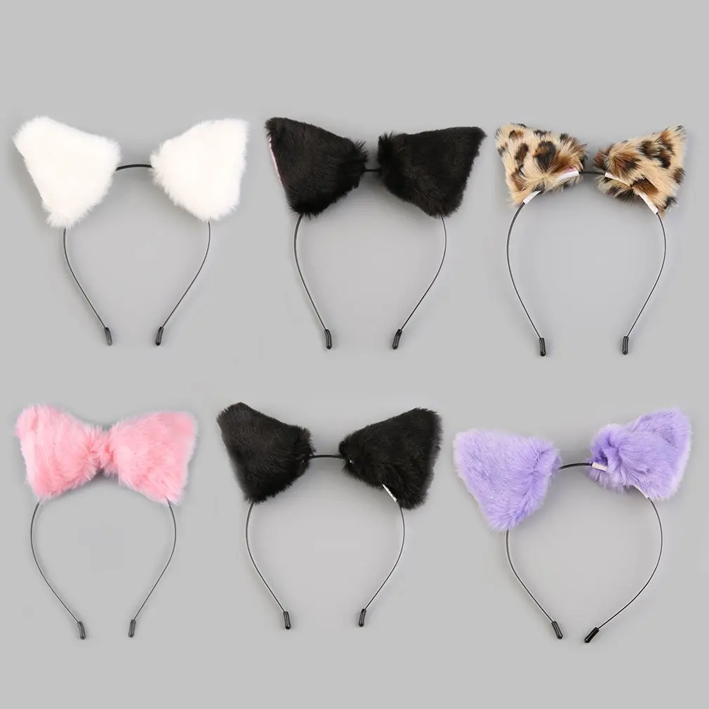 Moelleux Cosplay Halloween fête chat Faux renard fourrure oreilles Costume épingle à cheveux bandeau noir/blanc/violet/léopard/noir et rose vêtements