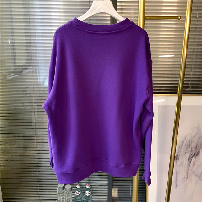 Простая толстовка с текстовым принтом женские свободные топы с круглым вырезом и длинными рукавами черного и фиолетового цвета