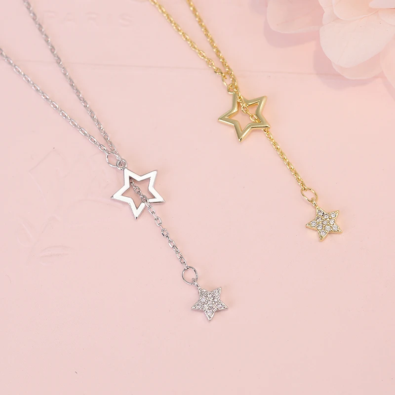 Christmas Gift 925 Sterling Silver Cute Shiny Star Choker Drop Charm Necklaces Charming Woman Wedding Party Birthday Jewelry 2
