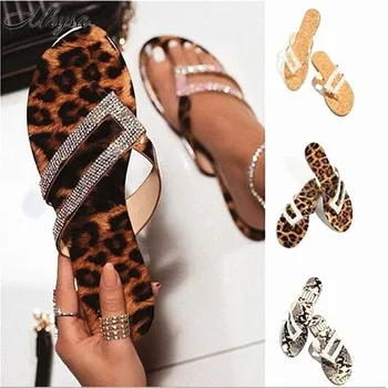 

2020 New Fashion Sexy Women Summer slippers Leopard print roman rhinestone wild outdoor flip-flops Casual female beach slippers