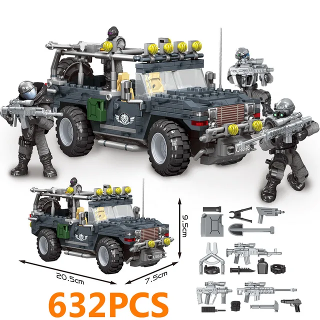 World War 2 Humvee WW2 Soldiers Armored Vehicle Military City Police SWAT Army Building Blocks Bricks Enlightenment Kids Toys 1