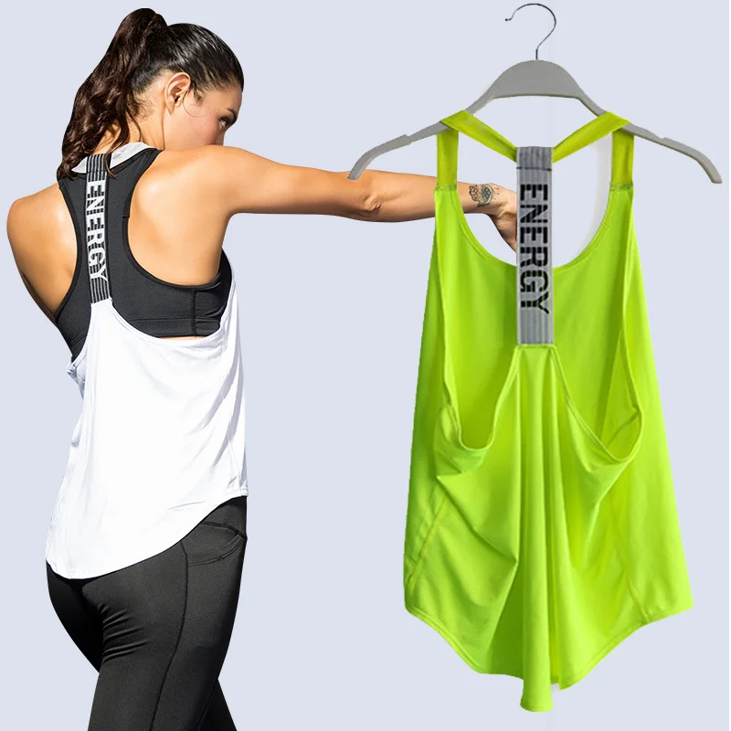 

Ladies sport vest Fitness yoga Running T strap smock quick dry breathable loose vest Dry easy to wash T shirt top running vest