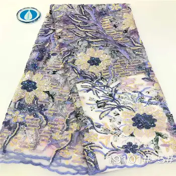 

Purple African mesh lace fabric 2020 High quality Nigerian lace fabric french Sequins Tulle for Dress lace fabrics 5 yards A1269
