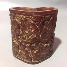 Геомантическая ручная работа, с янтарем в форме сердца держатель для карандашей Jar резной 18-й Luohan Безопасный и благоприятный подарок