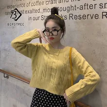 Autumn Winter New Women's Short Pullovers Sweater Twist Knitting Full Sleeve Solid Fashion Vintage Casual Tops T98506D