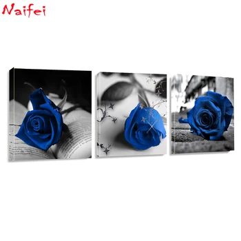 

Triptych Diamond embroidery Abstract blue rose diamond mosaic Cross Stitch full square Diy diamond painting 3 pcs Nordic decor