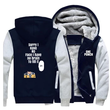 

ONE PUNCH Jacket Men Winter Thicken Hoodies Male Zipper Newest Brand Tracksuit Japanese Cartoon Printing Mens Warm Coats Hipster