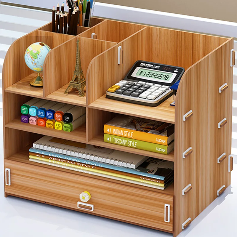 

Wooden Office Organizer Big Size Multi-Use Storage Holder for Pens/Files/Stationary DIY Storage Box with Drawer