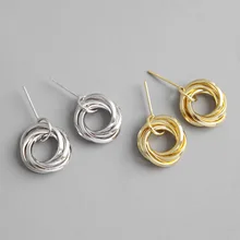 S925 pendientes de plata pura INS temperamento contraído geométrico multicapa círculo colgante pendientes para mujeres joyería fina(China)