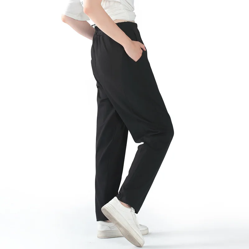 

Women's Casual Cotton Pants Spring Summer Fall Loose Plus size Trousers Elastic High Waist Pockets Female Classic Black Pants