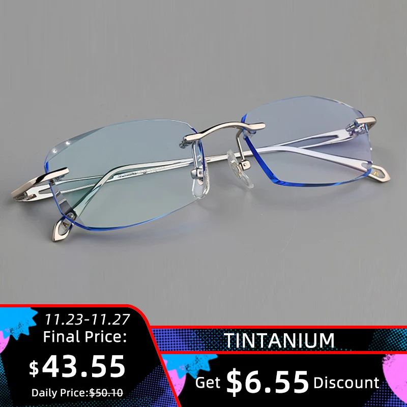 Титановые очки без оправы корейские мужские роскошные по рецепту компьютерные