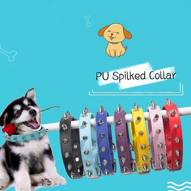 

PU Leather Spiked Pet Dog Collar Punk Rivet Studded Puppy cat Necklace Fastion AdjustableDog Products