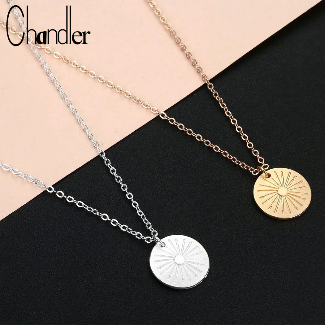 Chandler Personality Sun Necklace Geometry Disco Neck Collar Stainless Steel Minimalist Bling Solar Colier Wholesale