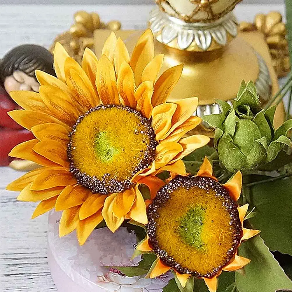 Autumn Yellow Вечерние настольные ткани искусственный подсолнух Искусственные цветы сад гостиная с листьями Домашний Декоративный букет осень 13 голов офис - Цвет: Autumn Yellow